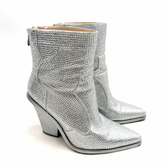 Azalea Wang Soulard Silver Rhinestone Bling Cowgirl Western Boots Womens 8.5 - Picture 4 of 12